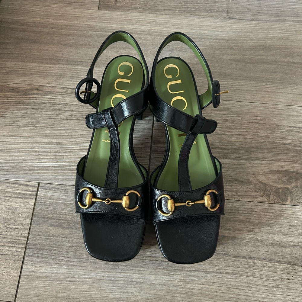 Black chunky heeled sandals